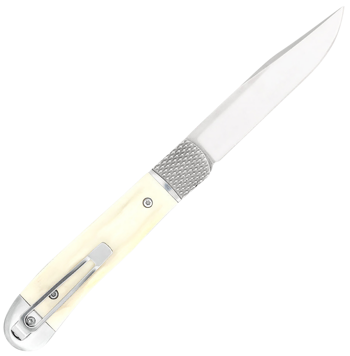 CobraTec Knives Trapper Hidden Release 3.12" OTF Drop Point Plain D2 Steel White Bone Handle — view 2