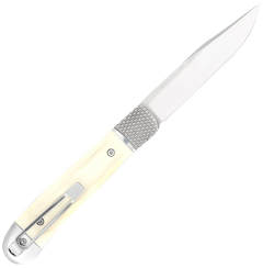 CobraTec Knives Trapper Hidden Release 3.12" OTF Drop Point Plain D2 Steel White Bone Handle — view 2