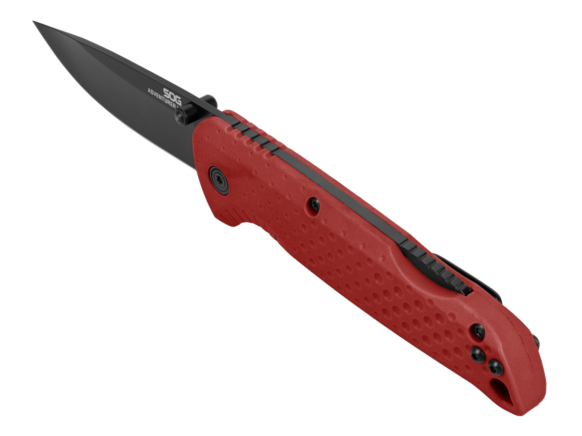 S.O.G Adventurer LB 3.5" Folding Drop Point Plain 5Cr15MoV Black TiNi Blade - Red/Black GRN Handle — view 2
