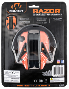 Walkers Game Ear Razor Slim Electronic Muff 23 dB Over the Head Coral/Black Polymer — view 2