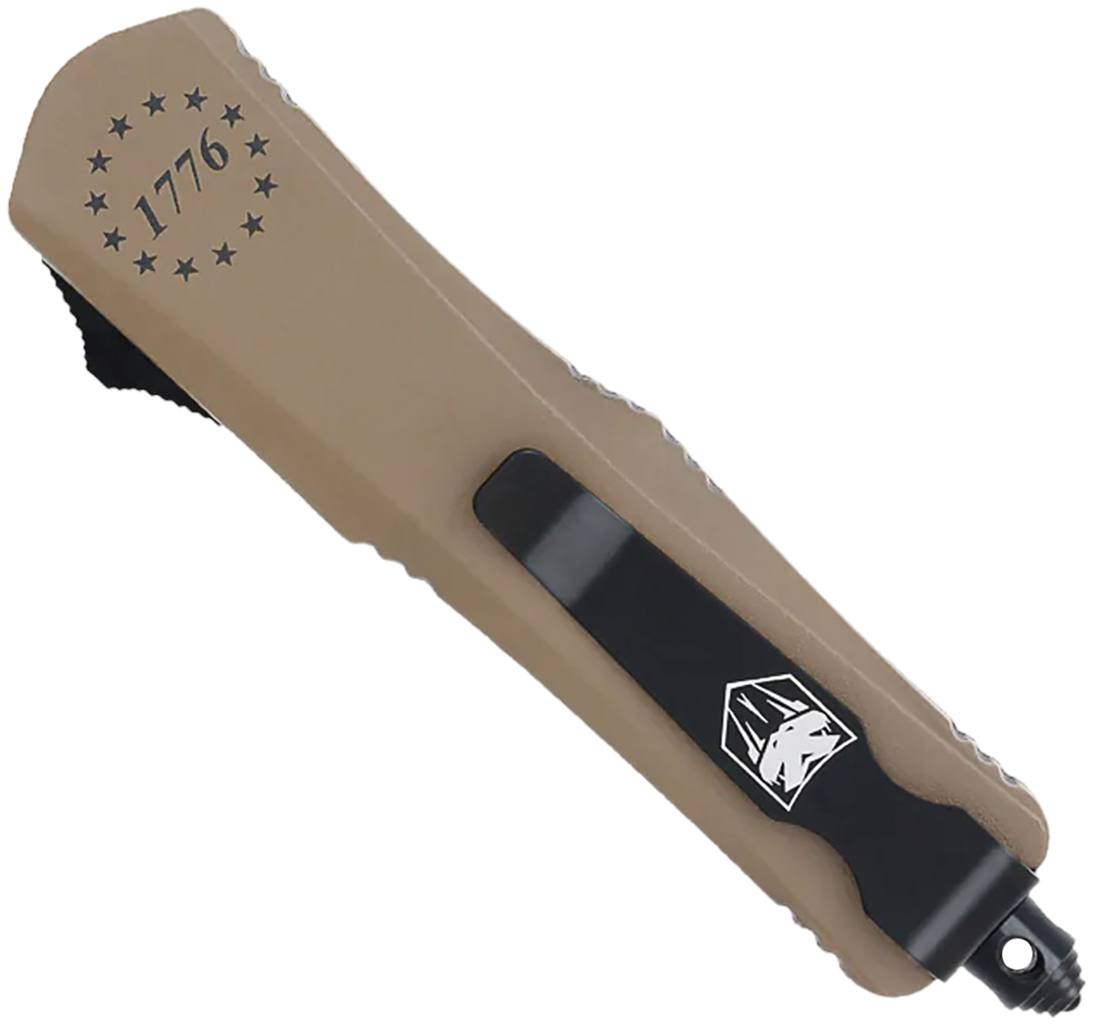 CobraTec Knives FS-3 We The People Small 2.75" OTF Tanto Plain D2 Cerakote - Tan Aluminum Handle — view 2