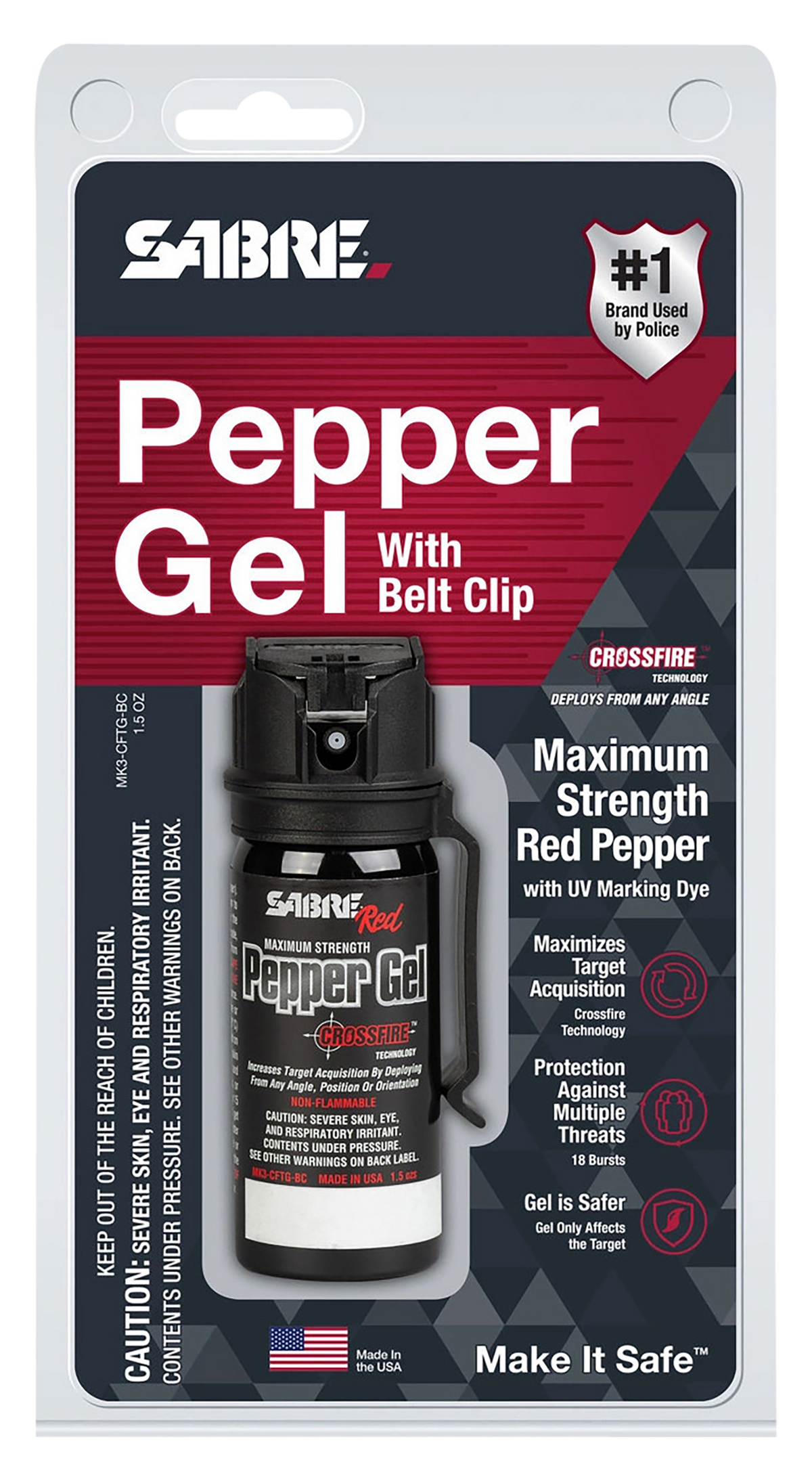 Sabre Crossfire Pepper Gel 1.8 oz 18 Bursts 18 ft Range w/Belt Clip - Black — view 2