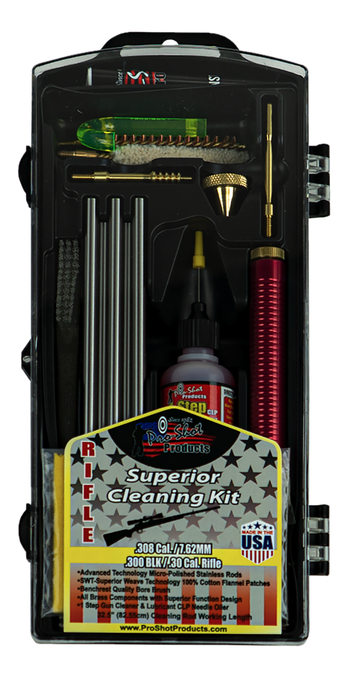 Pro-Shot R30KIT Classic Box Kit .30 Cal/7.62mm Rifle Cleaning Kit - Yellow Case — view 2