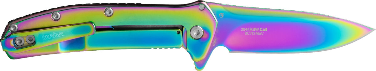 Kershaw Outcome 2.80" Folding Drop Point Plain 8Cr13MoV - Rainbow PVD SS Handle — view 2