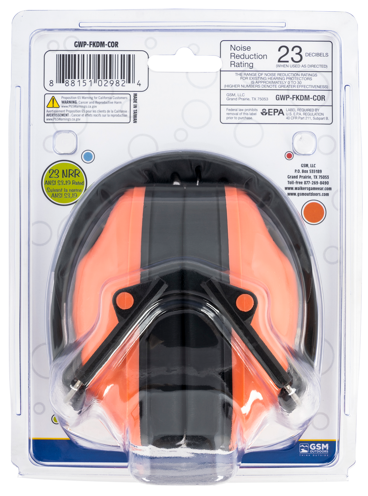 Walkers Game Ear Youth Passive Muff 23 dB Over the Head Coral/Black Polymer — view 2