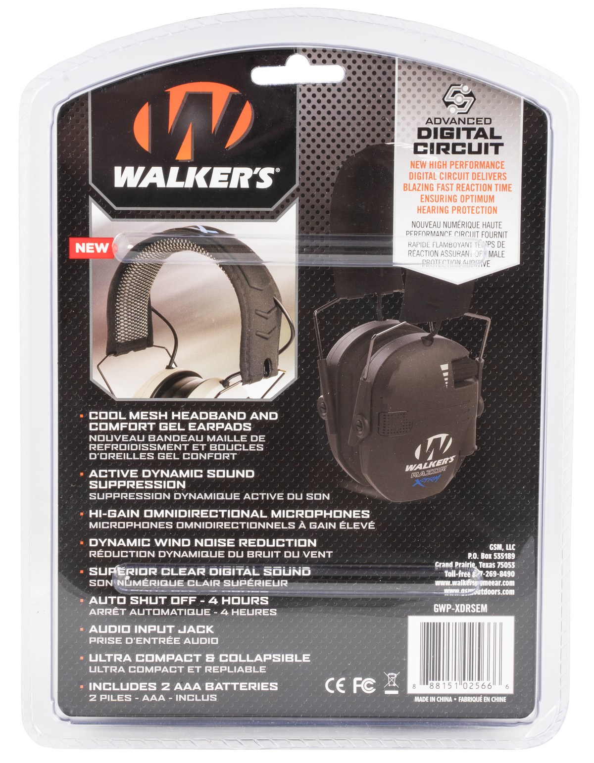Walkers Game Ear Razor X-TRM Digital Electronic Muff 21 dB Over the Head Black Polymer — view 2
