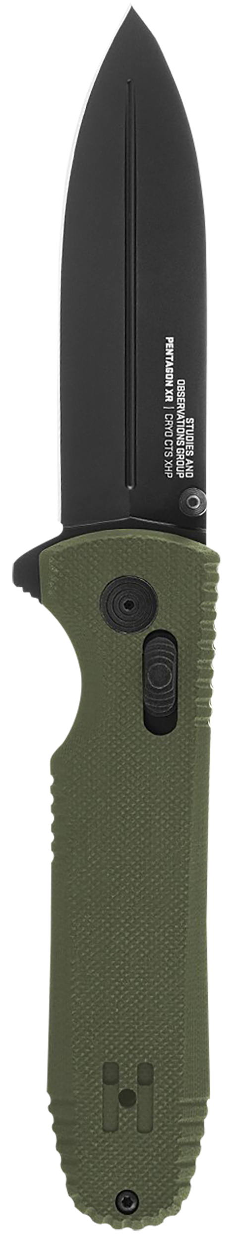 S.O.G Pentagon XR 3.60" Spear Point Plain Black TiNi CTS XHP / OD Green G10 Folding Knife — view 2