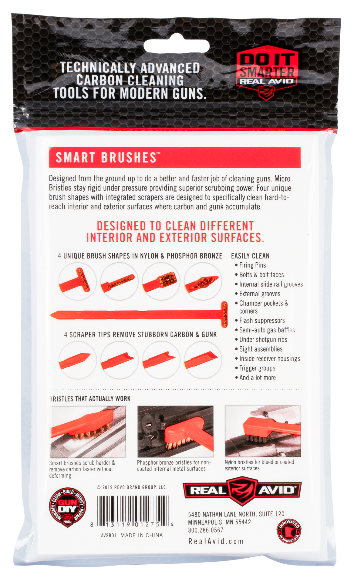Real Avid Smart Brush Multi-Caliber 5.50" 8-Pack Bronze/Nylon Bristle Gun Cleaning Brushes — view 2
