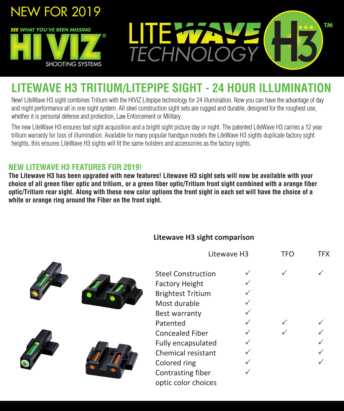 Hiviz MPSN321 LiteWave H3 Sight Set for S&W Shield Green Tritium Front / Green Fiber Optic Rear — view 2