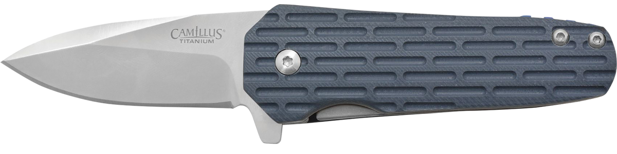 Camillus Wedge 2.25" Folding Spear Point 420 Stainless Steel Carbonitride Titanium Plain Edge Knife - Blue GFN Handle — view 2
