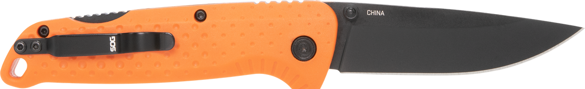 S.O.G Adventure LB 3.5" Folding Plain 5Cr15MoV Black TiNi Blaze Orange GRN Lockback Knife — view 2