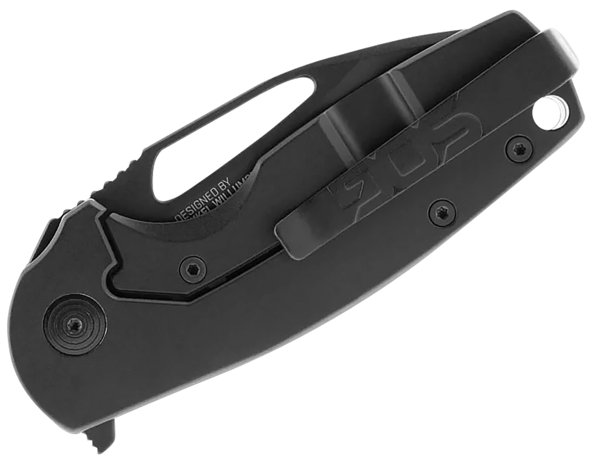 S.O.G Stout FLK 2.62" Folding Clip Point Plain Black TiNi Cryo D2 Black G10 Handle — view 2