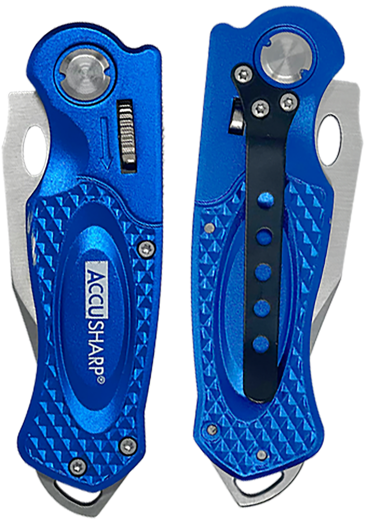 Accusharp Sport 701C 3" Folding Plain Stainless Steel Blue Aluminum Handle — view 2