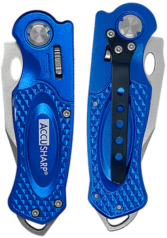 Accusharp Sport 701C 3" Folding Plain Stainless Steel Blue Aluminum Handle — view 2