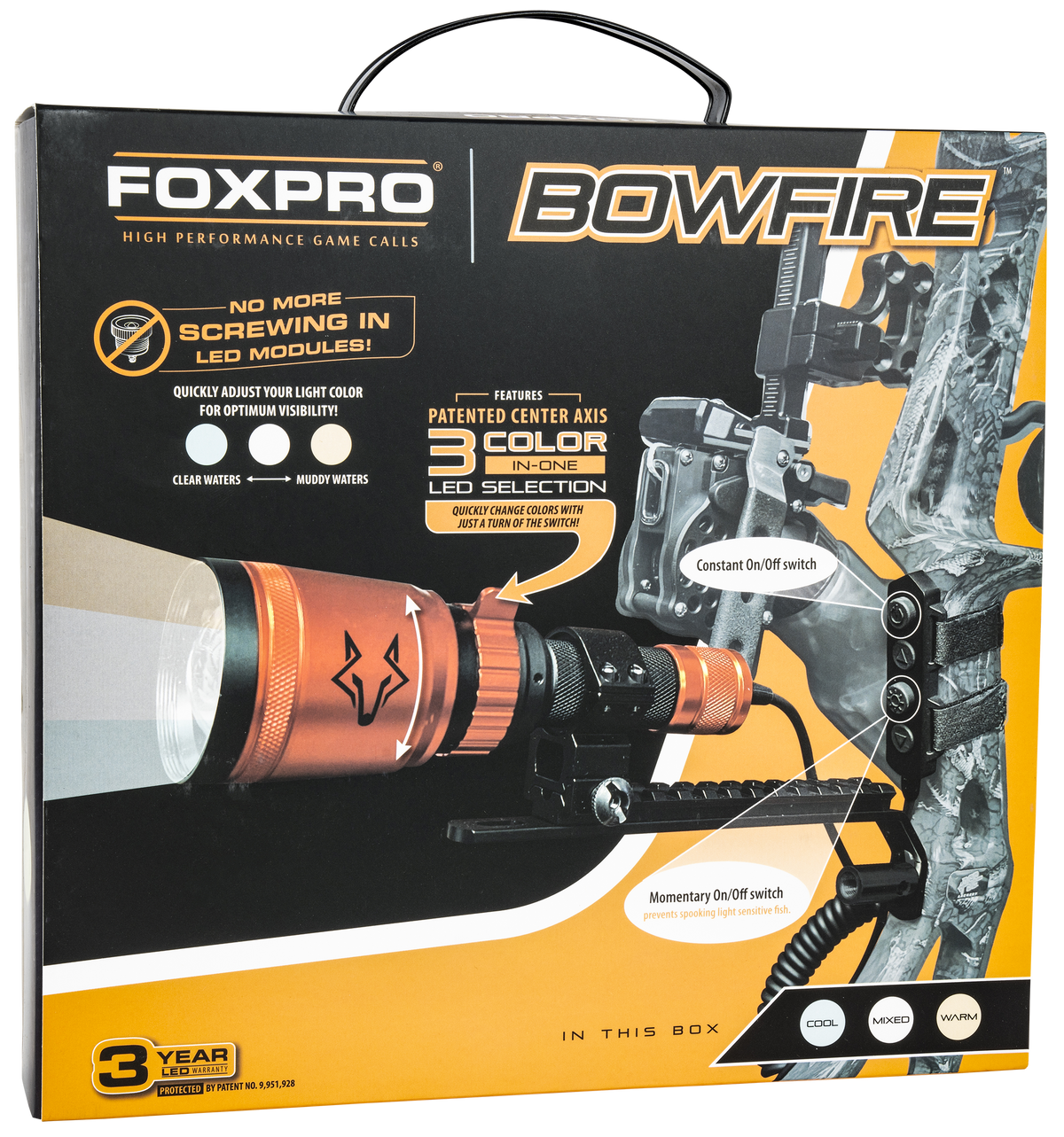 Foxpro Bowfire LED Bowfishing Light - 18650 Li-ion Rechargeable - Black/Orange — view 2