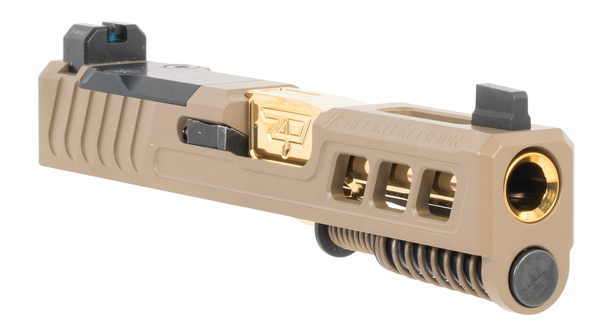Zaffiri Precision ZPS.3 Slide for Glock 43/43X RMSc Optic Cut FDE Cerakote w/ Gold TiN Ported Barrel - Blank Slide — view 2