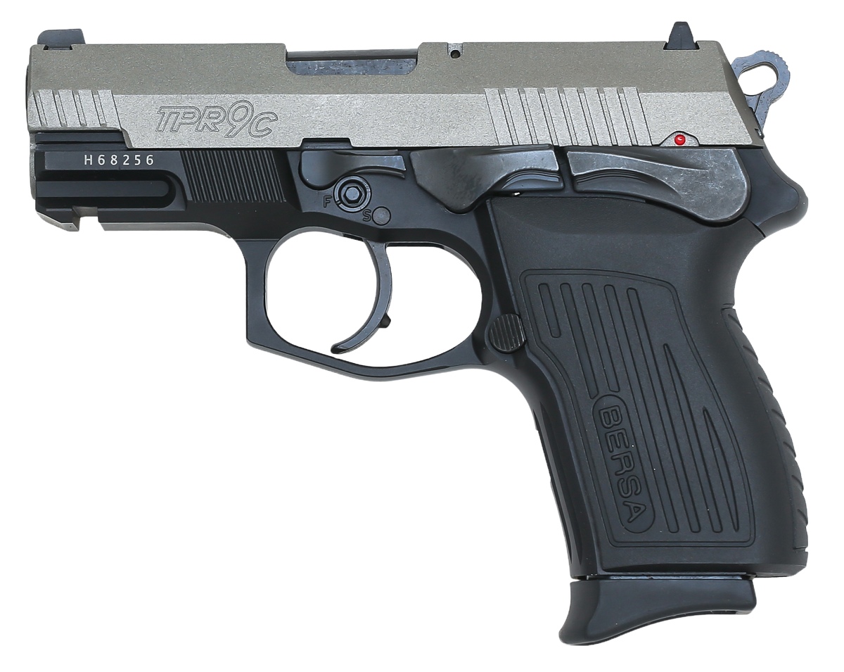 Bersa TPRC Compact 9mm Luger 3.50" 13+1 DA/SA Semi-Auto Pistol - Nickel Cerakote / Matte Black — view 2