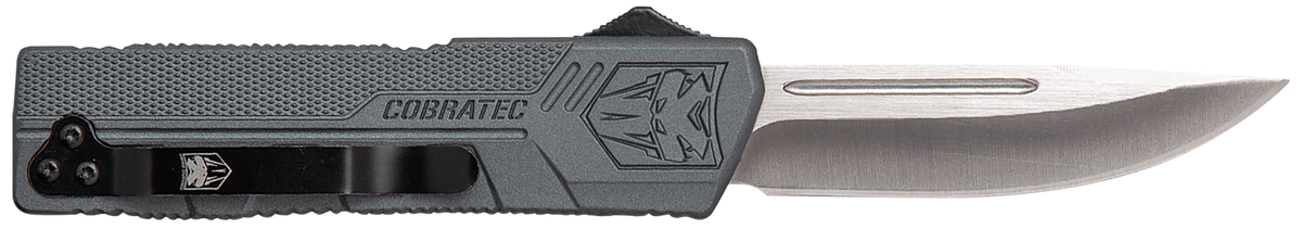 CobraTec Lightweight 3.25" OTF Drop Point Plain D2 Steel Blade Gray Aluminum Handle — view 2