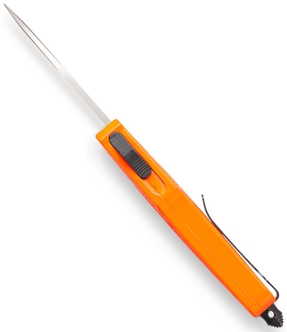 CobraTec Knives CTK-1 Small 2.75" OTF Drop Point Plain D2 Steel Orange Aluminum Handle — view 2