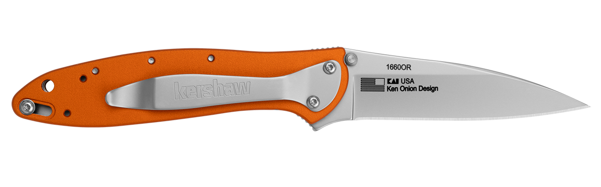 Kershaw Leek 1660OR 3" Folding Drop Point 14C28N Plain Edge Orange Anodized Aluminum — view 2