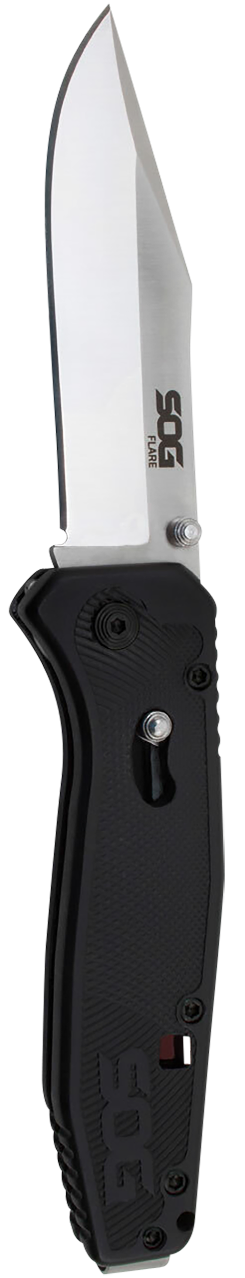 S.O.G Flare 3.50" Folding Plain Clip Point 8Cr13MoV Satin Black GRN Handle — view 2