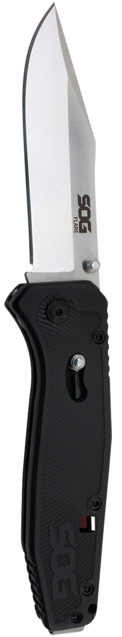 S.O.G Flare 3.50" Folding Plain Clip Point 8Cr13MoV Satin Black GRN Handle — view 2