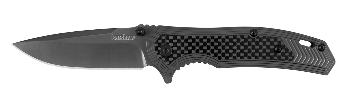 Kershaw Fringe 8310 3" Folding Drop Point Plain Gray TiN 8Cr13MoV SS Black/Gray Carbon Fiber Handle — view 2