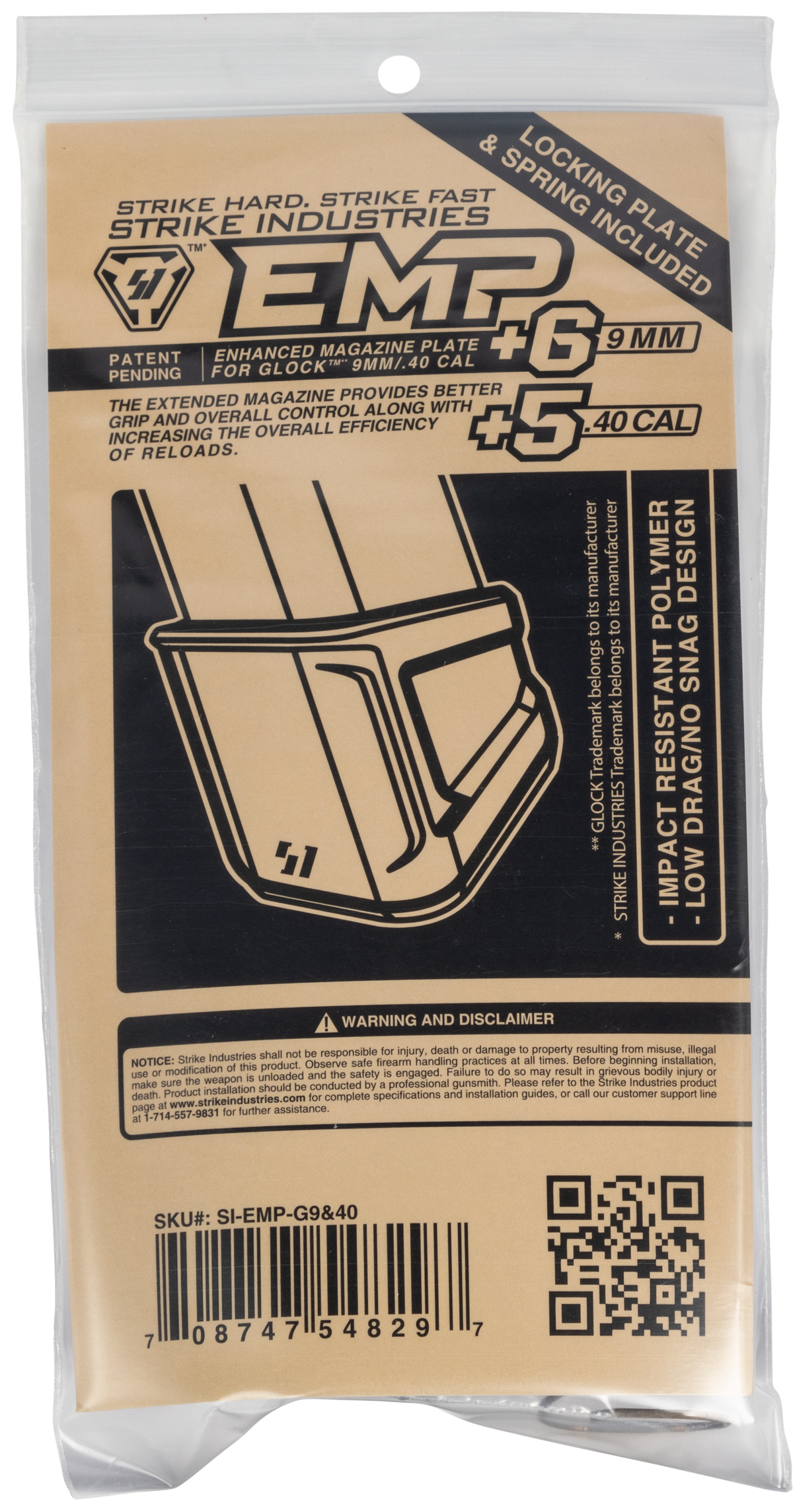 Strike Industries EMPG9&40 Enhanced Magazine Plate +5/+6 9mm Luger/40 S&W Glock Polymer — view 2