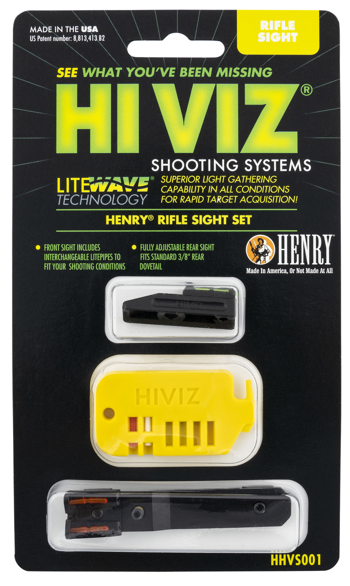 Hiviz HHVS001 Henry Lever Action .22 LR Interchangeable Front Sight Set - Green, Red, White LitePipes — view 2