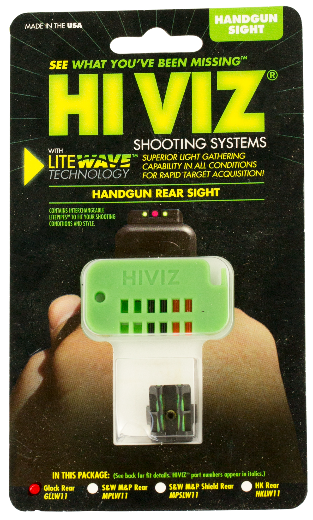Hiviz GLLW11 LiteWave Fiber Optic Rear Sight for Glock 42/43/43X/48 - Green Litepipe — view 2