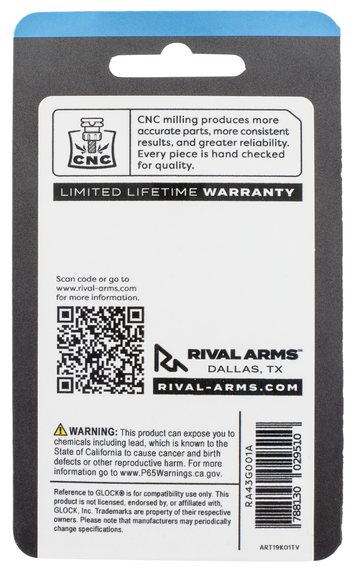 Rival Arms RA43G001A Slide Back Cover Plate Double Stack Black Anodized Aluminum for Glock 17/19 Gen3-4 — view 2