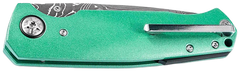 Boker 1969 Mach-1 Damast 3.22" Drop Point Damascus Green Aluminum Liner Lock Folder — view 2