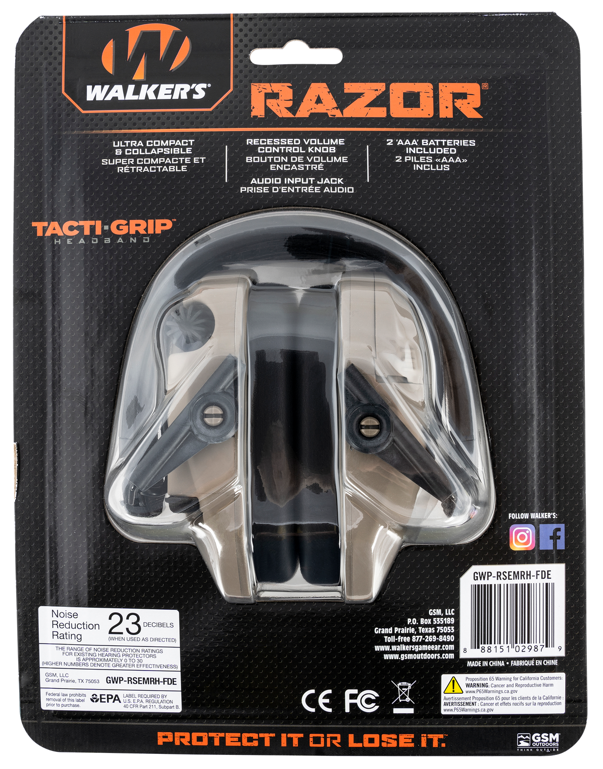 Walkers Game Ear Razor Tacti-Grip Electronic Muff 23 dB Over the Head Flat Dark Earth/Black Polymer — view 2