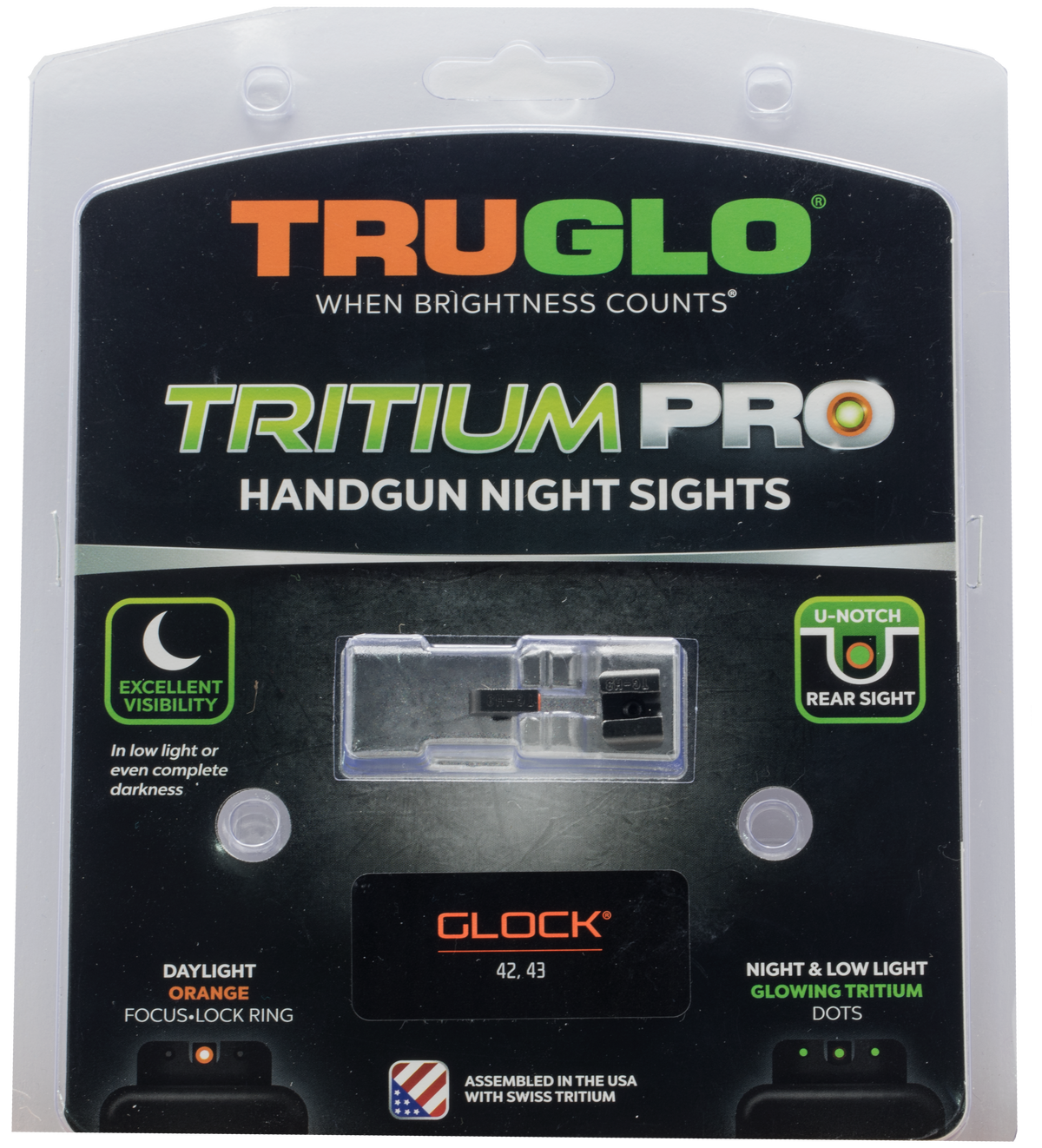 TruGlo Tritium Pro Glock 42/43/43X/48 Night Sight Set - Green Tritium Orange Outline Front — view 2