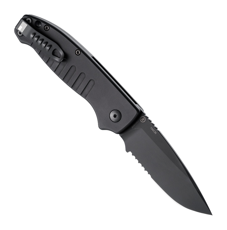 Hogue Ballista I 3.5" Automatic Drop Point Combo Blade Black Cerakote - Matte Black Aluminum — view 2