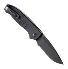 Hogue Ballista I 3.5" Automatic Drop Point Combo Blade Black Cerakote - Matte Black Aluminum — view 2