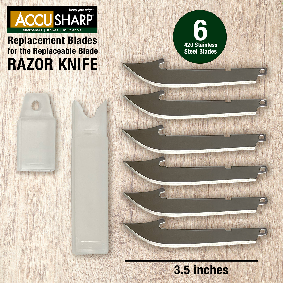 AccuSharp 742C Razor Knife Replacement Blades 3.5" Stainless Steel 6-Pack — view 2