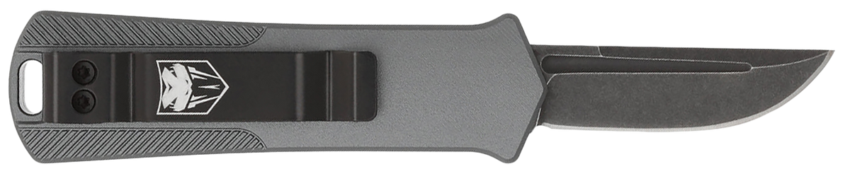 CobraTec Knives California 952 1.75" Drop Point Plain D2 Steel Black Stonewashed Gray Aluminum Handle OTF - CA Compliant — view 2