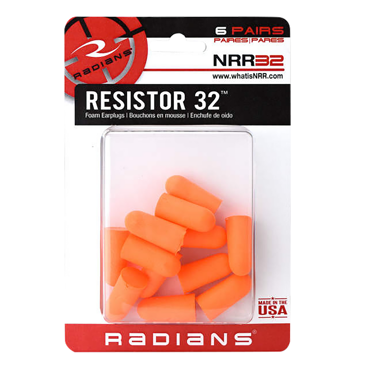 Radians FP8000BP Resistor Foam Earplugs 32 dB NRR Orange 6 Pair — view 2