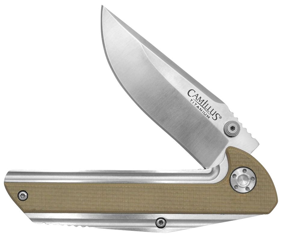 Camillus Sevens 2.75" Folding AUS-8 Carbonitride Titanium Plain Edge Desert Tan G10/SS Handle — view 2