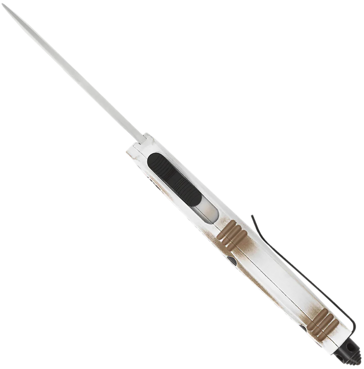 CobraTec Knives FS-3 Come And Take It Small 3" OTF Tanto Plain Satin D2 White Aluminum Handle — view 2