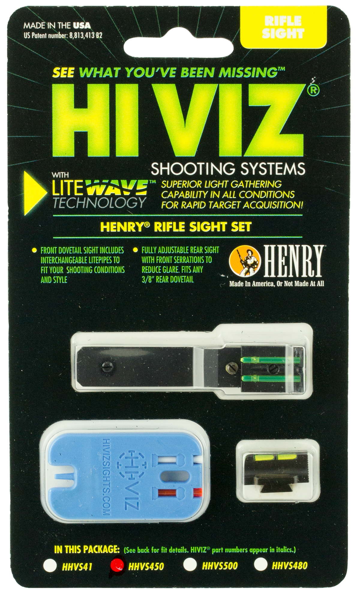 Hiviz LiteWave HHVS450 Henry Rifle Sight Set Interchangeable LitePipe Black — view 2