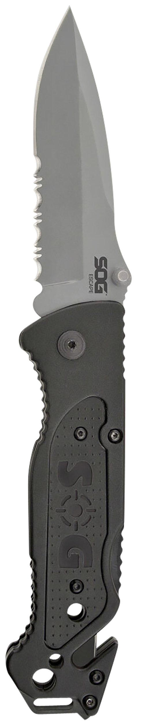 S.O.G Escape FF24-CP 3.40" Folding Clip Point Part Serrated Bead Blasted 9Cr18MoV SS Black Anodized Aluminum Handle — view 2