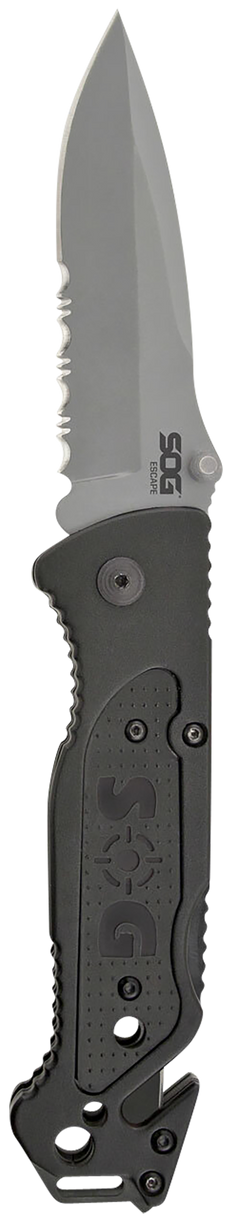 S.O.G Escape FF24-CP 3.40" Folding Clip Point Part Serrated Bead Blasted 9Cr18MoV SS Black Anodized Aluminum Handle — view 2