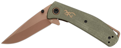Browning Trailside EDC Small 3" Folding Modified Drop Point D2 Steel Titanium Finish Green Micarta — view 2