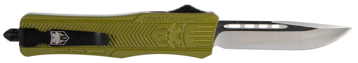 CobraTec Knives CTK-1 Medium 3" OTF Drop Point Plain D2 Steel OD Green Aluminum Handle — view 2