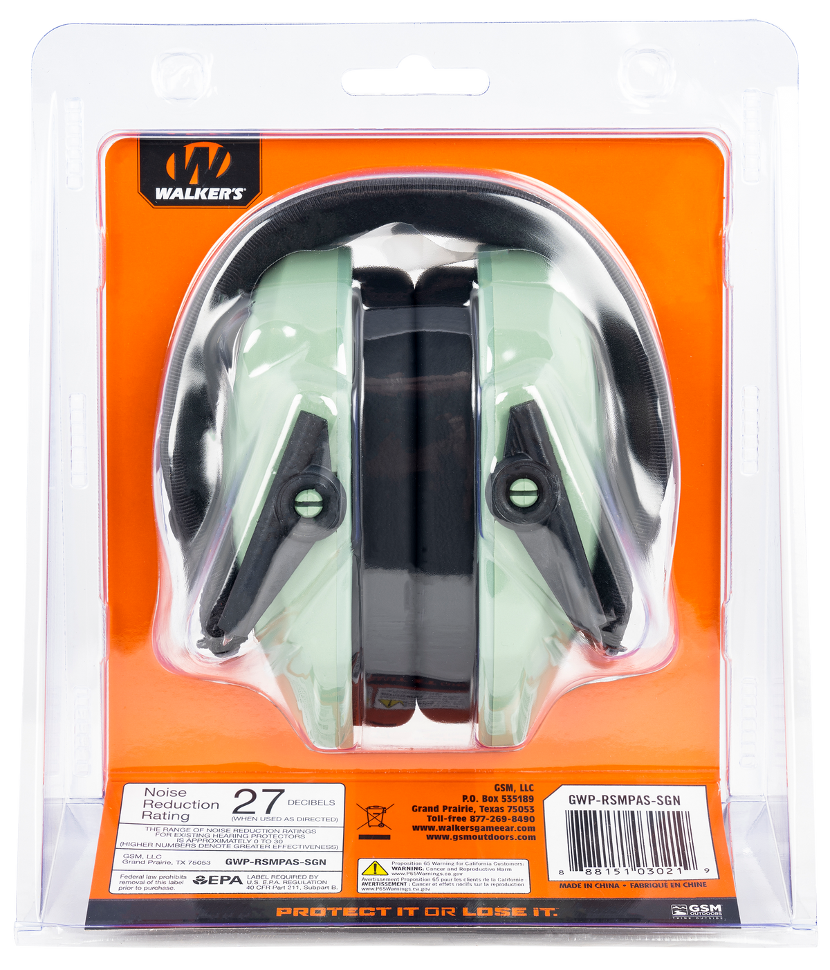 Walkers Game Ear Razor Slim Passive Muff 27 dB Over the Head Sage Green/Black Polymer — view 2