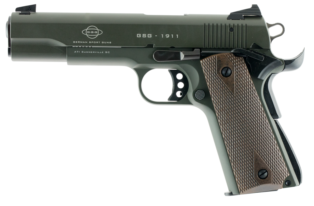 GSG 1911 22 LR 5" 10+1 SAO Pistol - OD Green Slide / Walnut Grip — view 2