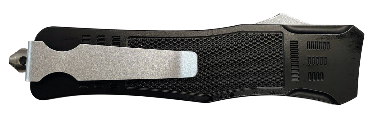 Xcaliber Knife Company 9mm Large 3.80" OTF Drop Point Black 440C SS Blade, 5.30" Steel Handle — view 2