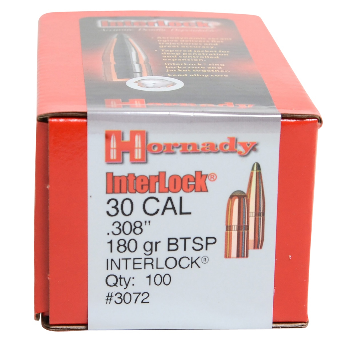 Hornady InterLock .308 30 Cal 180 gr Boat Tail Spire Point Reloading Bullets - 100/Box — view 2